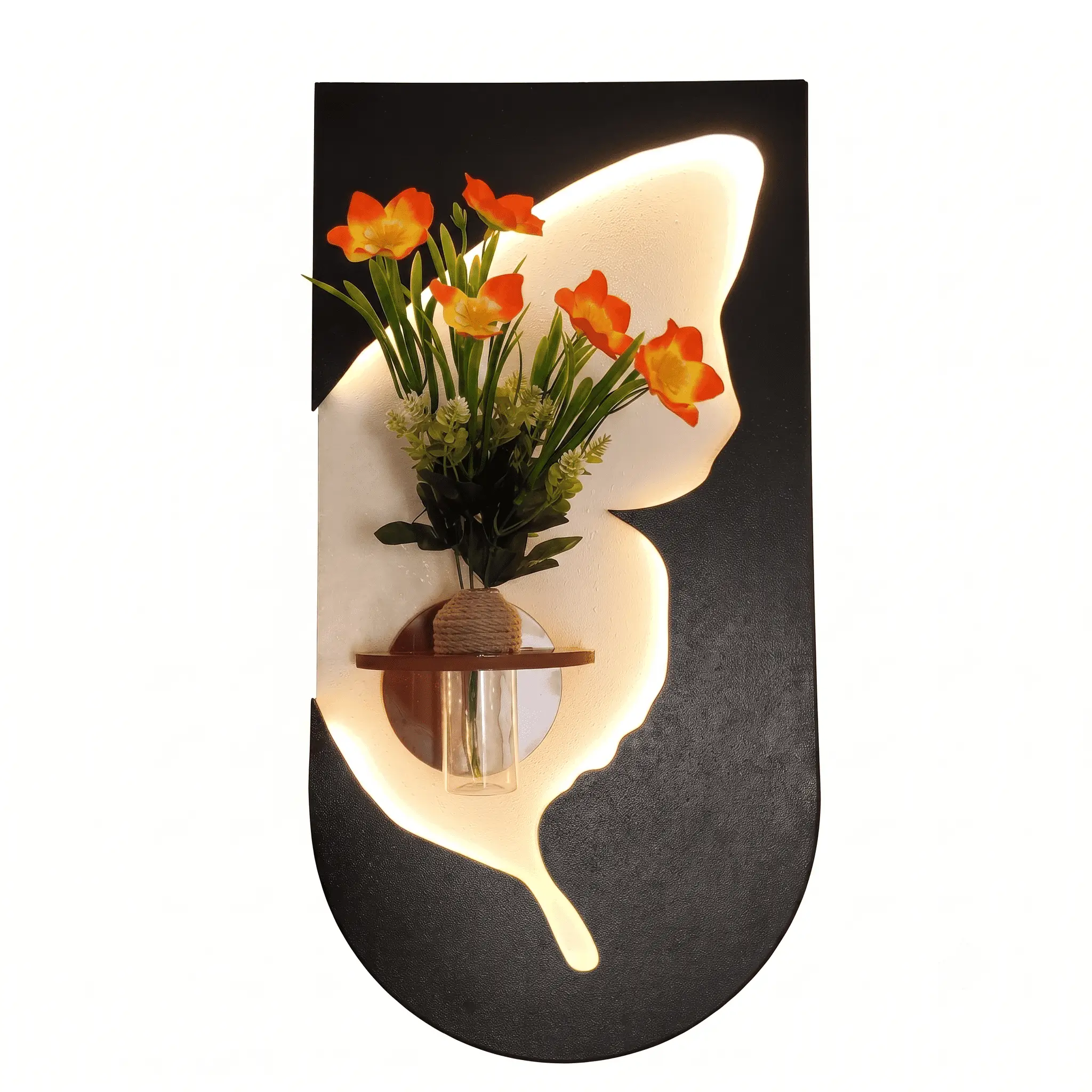 Décoration Murale LED Papillon avec Vase et Étagère