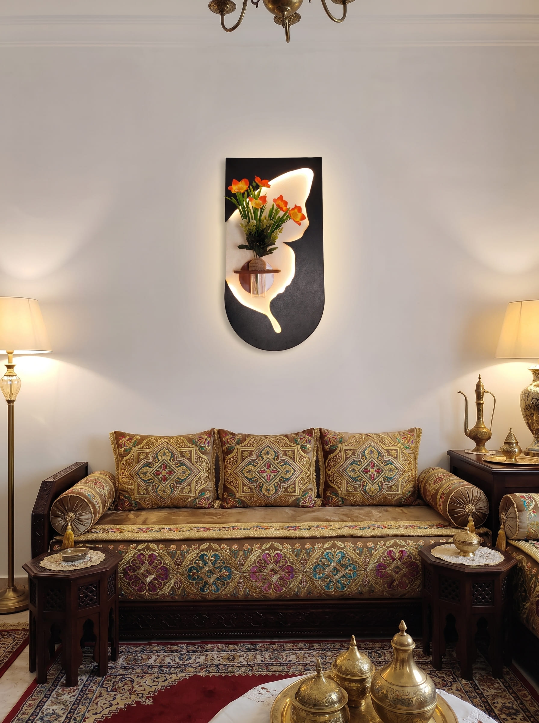Décoration Murale LED Papillon avec Vase et Étagère - الصورة 6