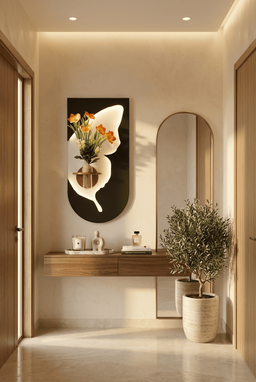 Décoration Murale LED Papillon avec Vase et Étagère - الصورة 9